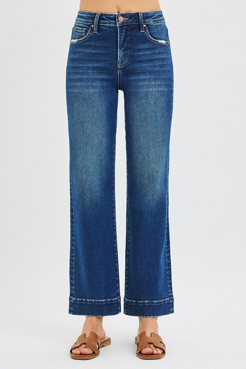 Dark Blue High-Rise Straight Leg Jeans