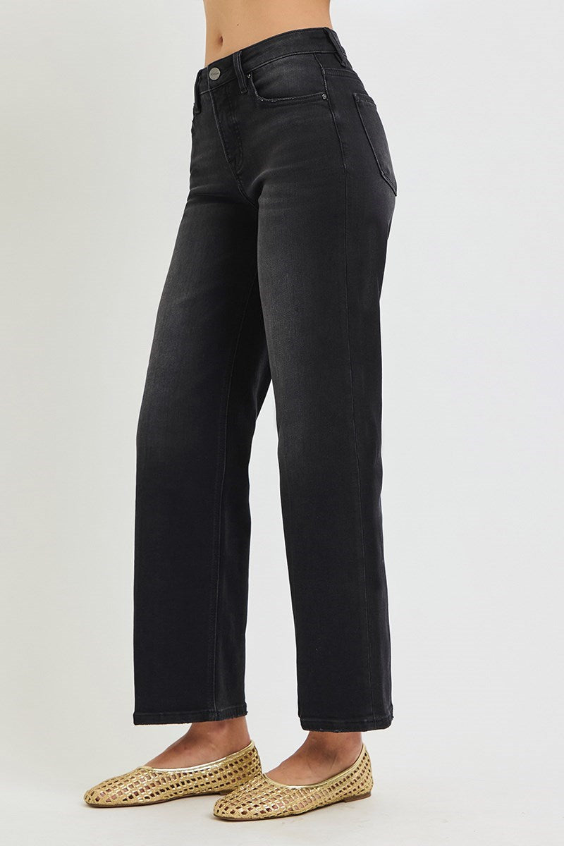 Black Tummy Tuck Straight Leg Jeans