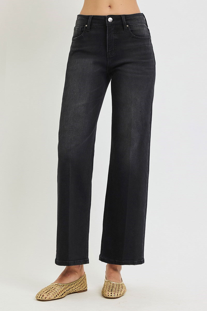 Black Tummy Tuck Straight Leg Jeans