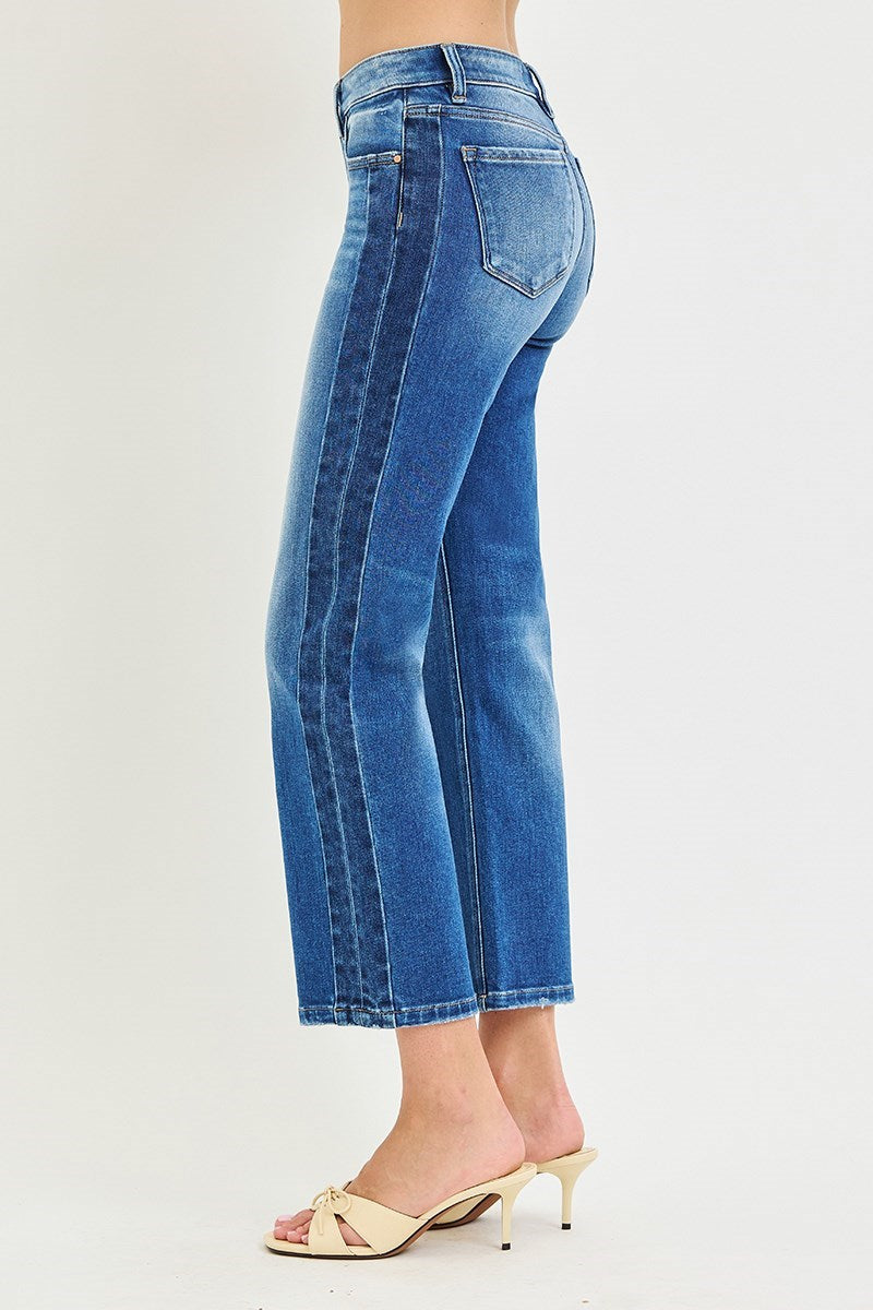 Tuxedo Stripe Straight Leg Crop Jeans