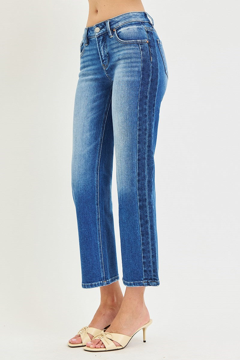 Tuxedo Stripe Straight Leg Crop Jeans