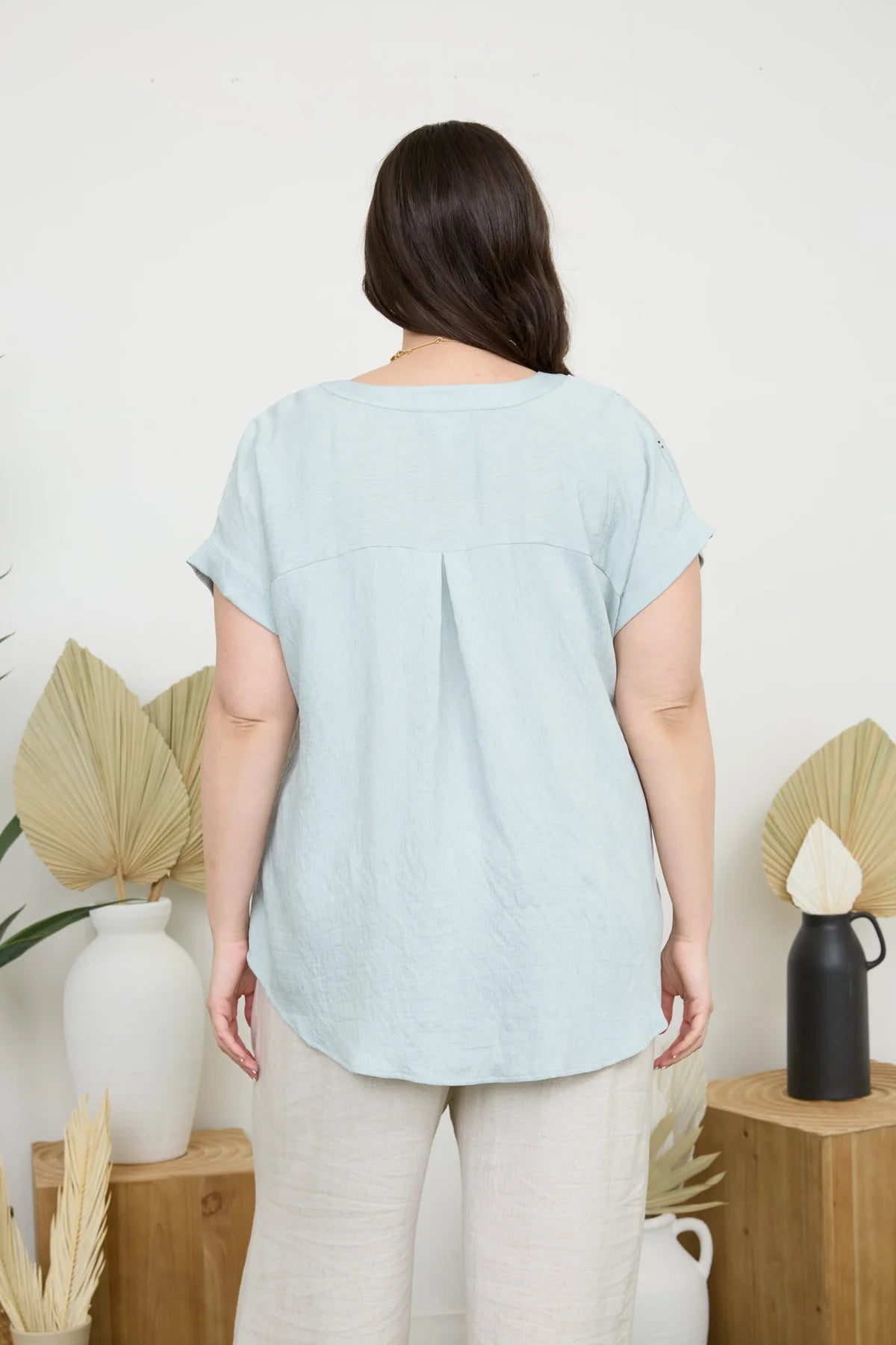 Mint Crochet Detail Button Top