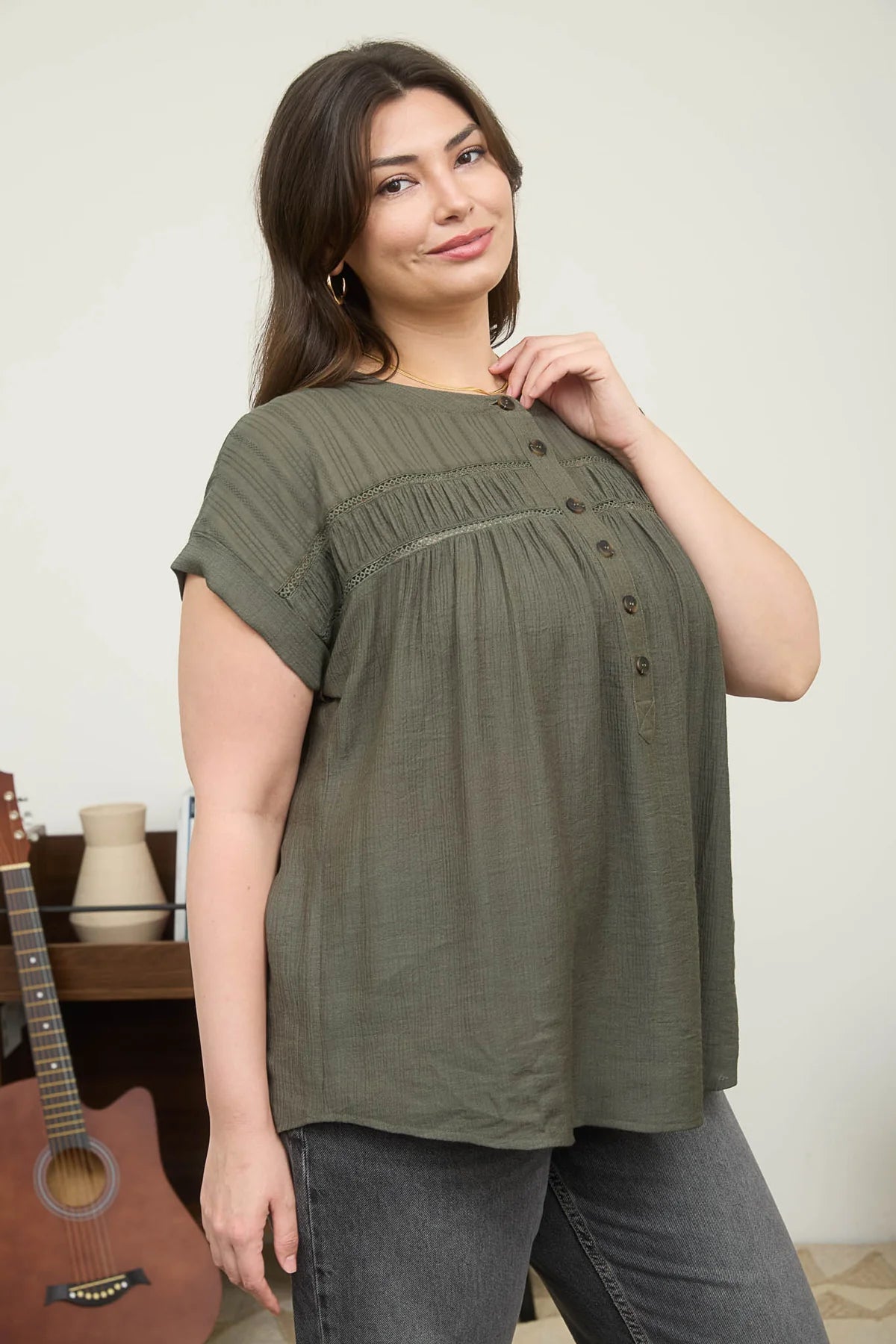 Gathered Button Blouse