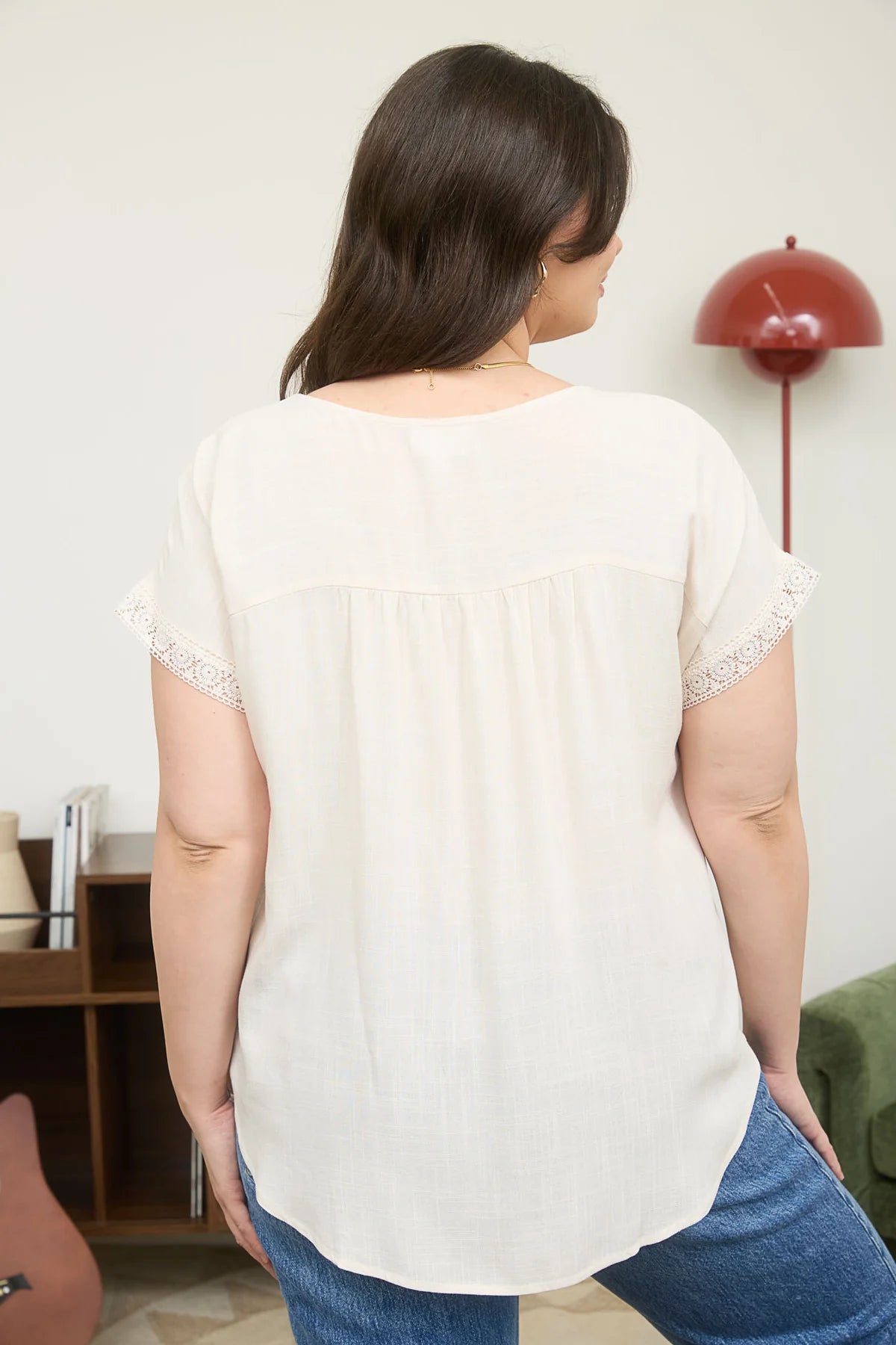Cream Lace Peasant Top