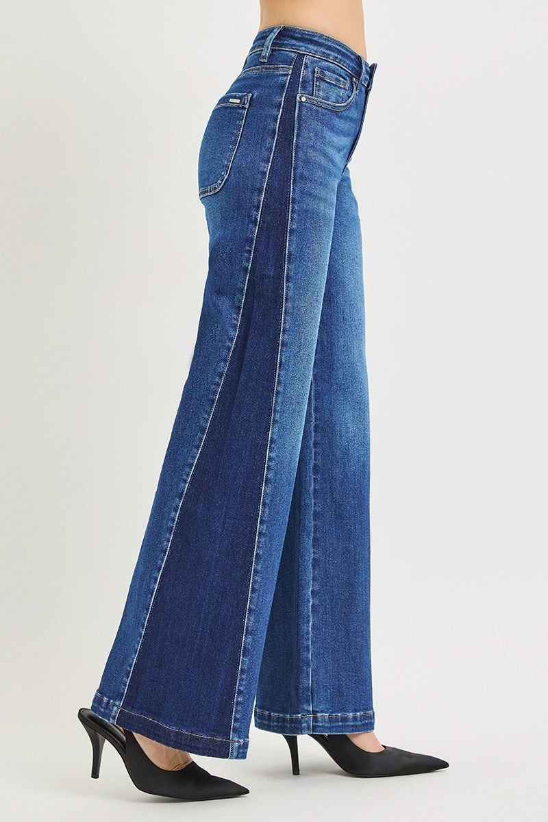 High-Rise Panel Contrast Jeans