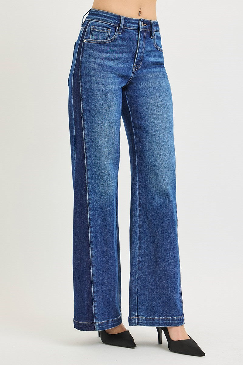 High-Rise Panel Contrast Jeans