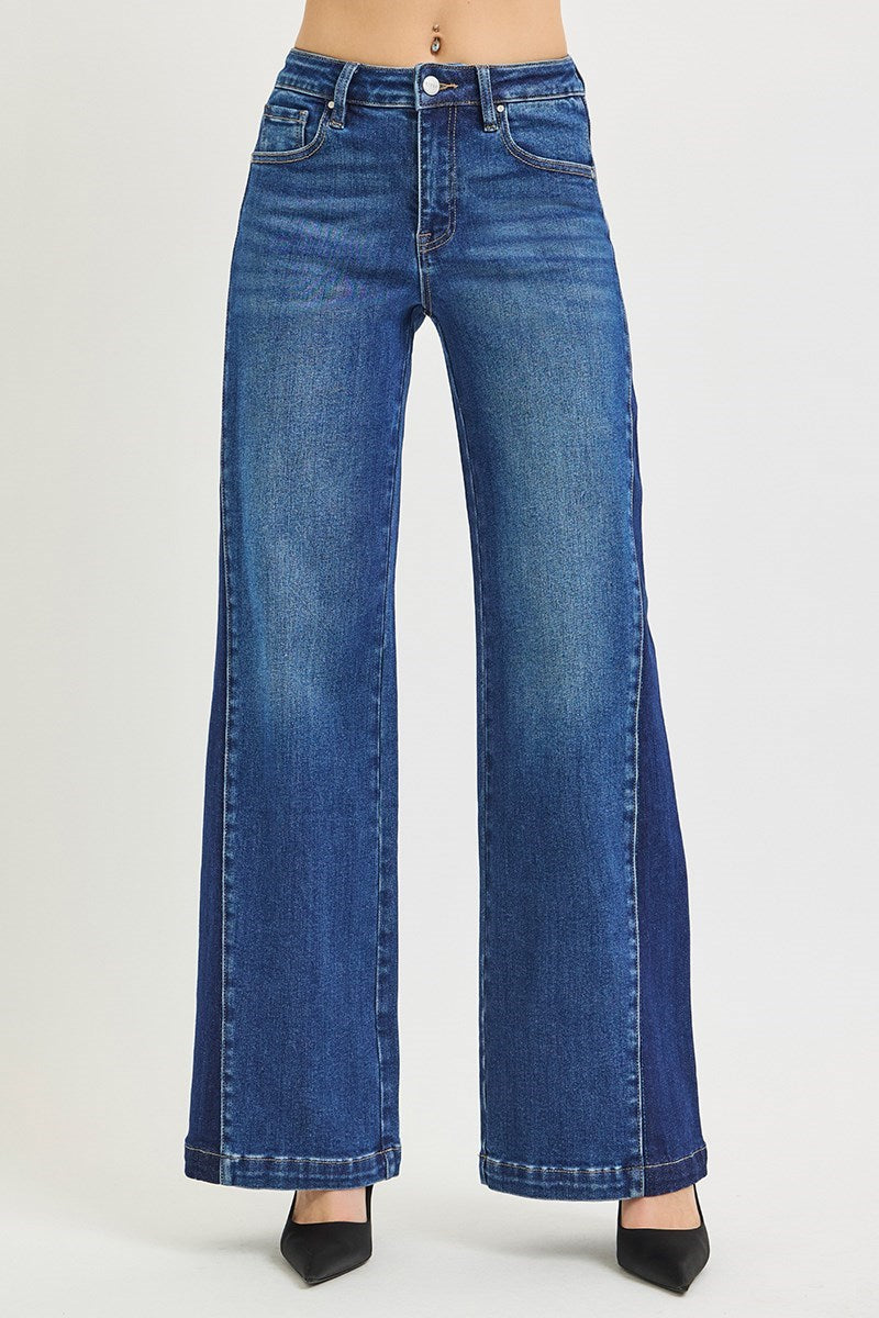 High-Rise Panel Contrast Jeans