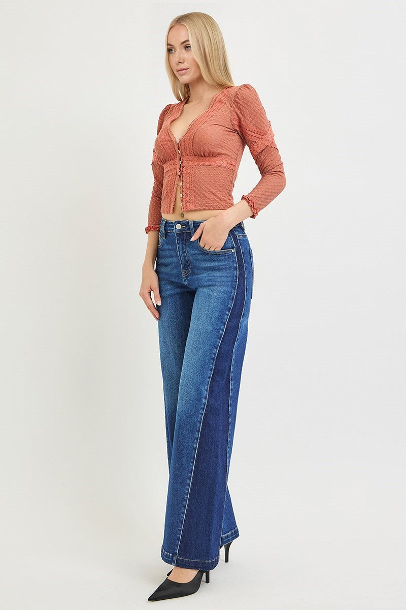 High-Rise Panel Contrast Jeans