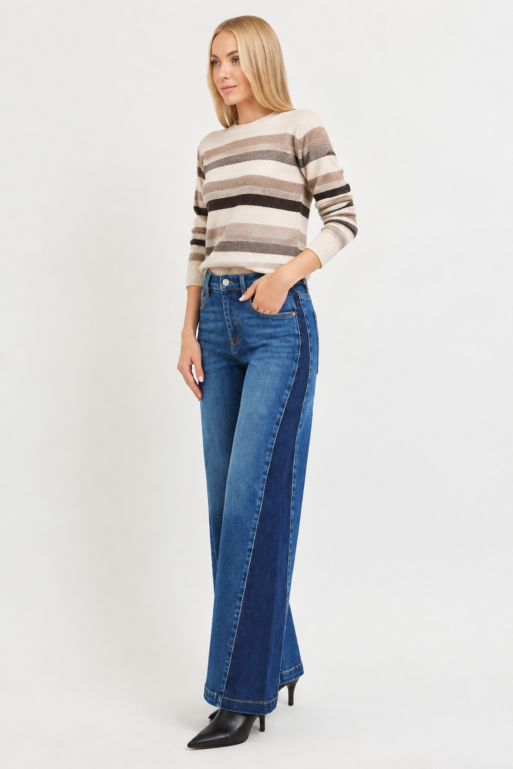 High-Rise Panel Contrast Jeans