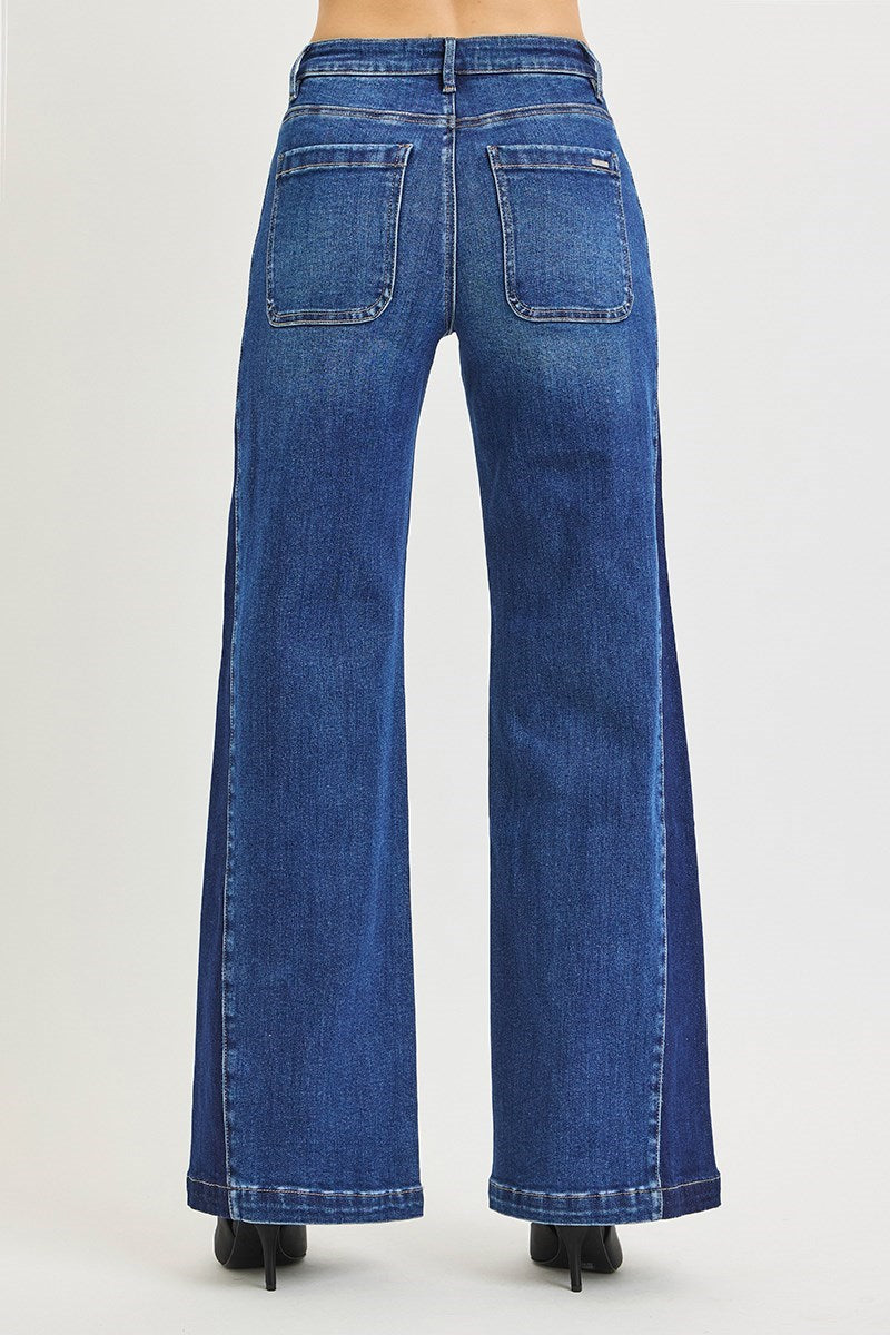 High-Rise Panel Contrast Jeans