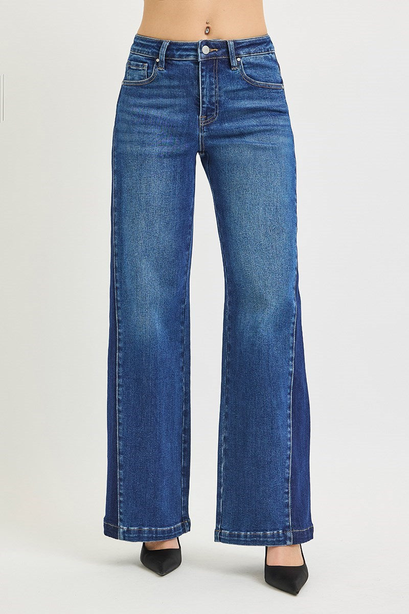 High-Rise Panel Contrast Jeans