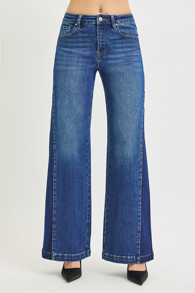 High-Rise Panel Contrast Jeans