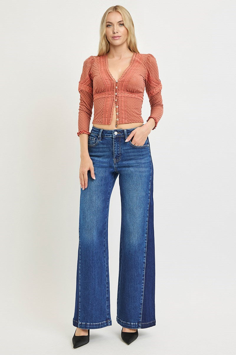 High-Rise Panel Contrast Jeans