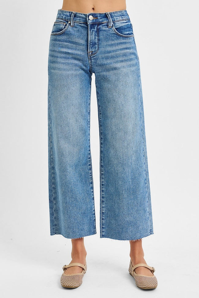 Medium Wash Wide Leg Crop Jeans