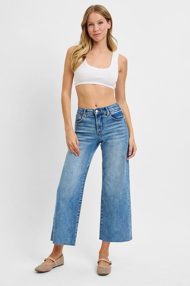 Medium Wash Wide Leg Crop Jeans