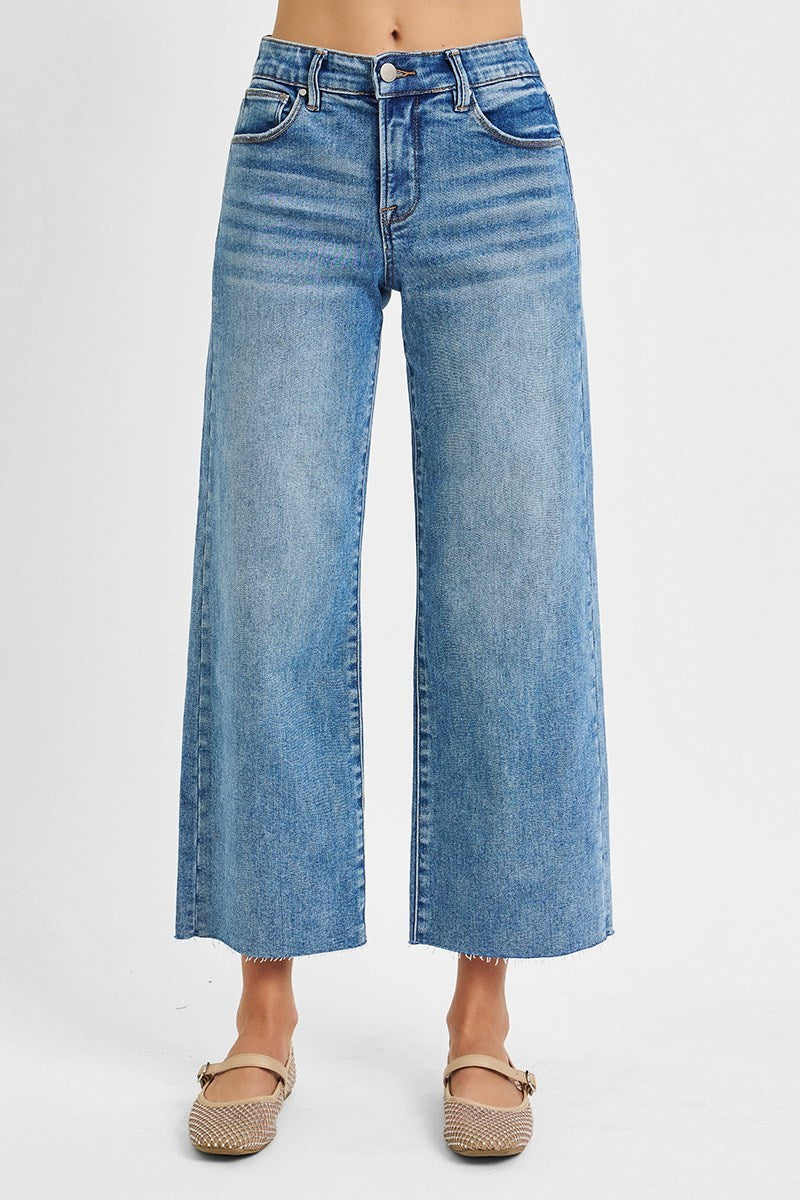 Medium Wash Wide Leg Crop Jeans