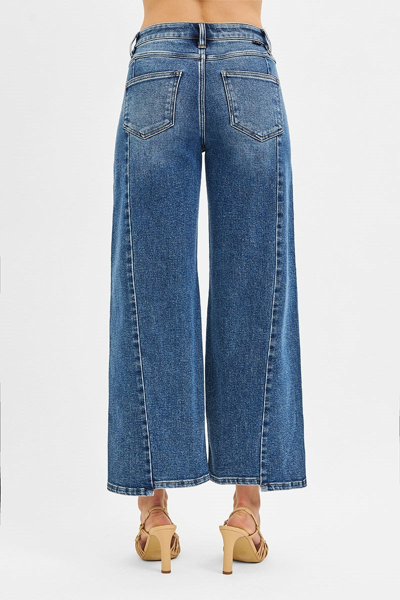 Dark Wide Leg Step Hem Jeans