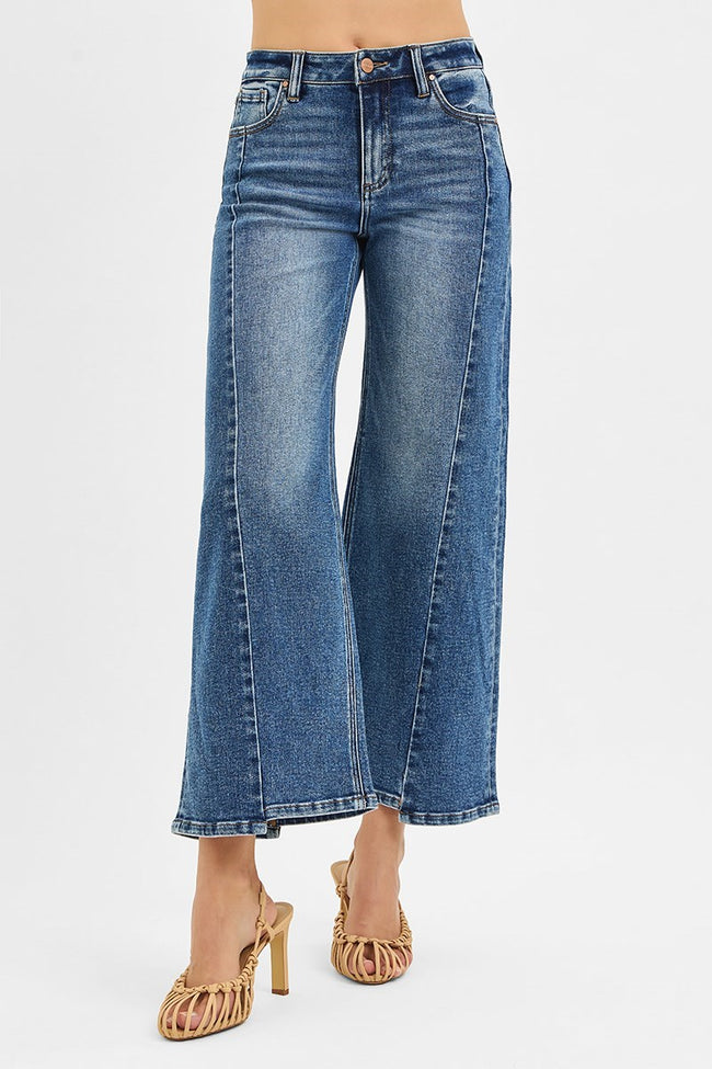 Dark Wide Leg Step Hem Jeans
