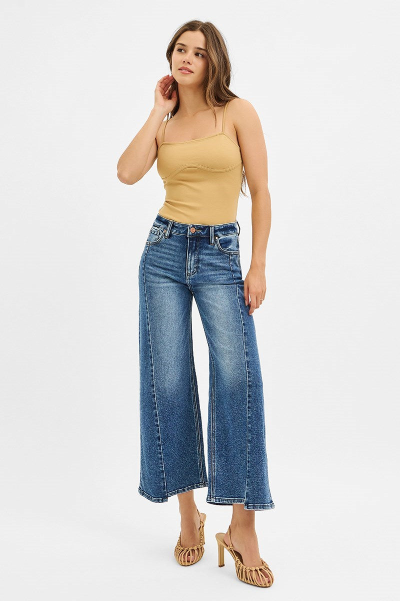 Dark Wide Leg Step Hem Jeans