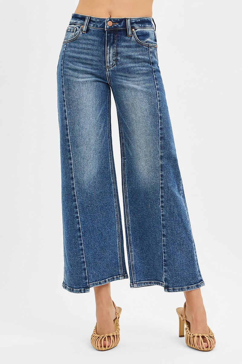 Dark Wide Leg Step Hem Jeans