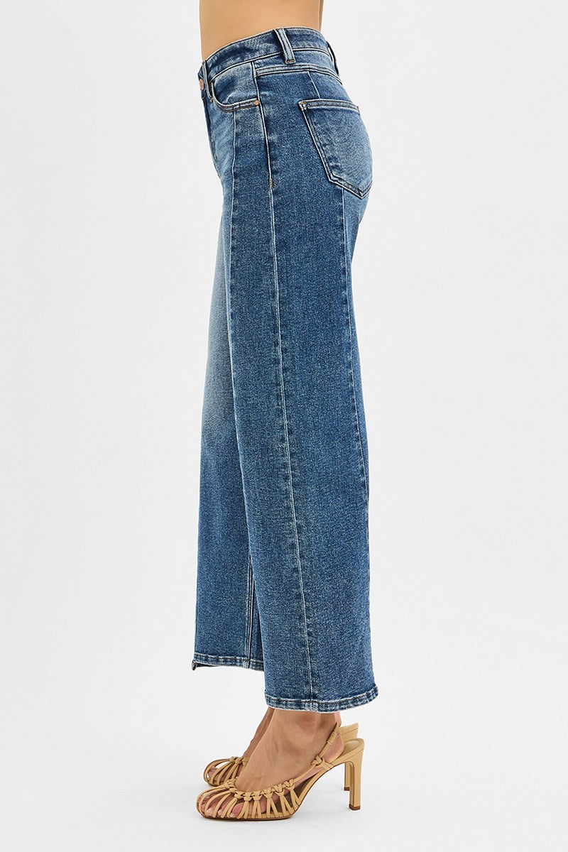 Dark Wide Leg Step Hem Jeans