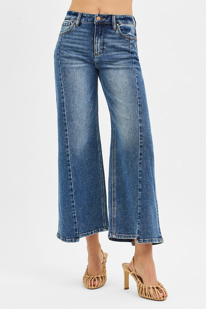 Dark Wide Leg Step Hem Jeans
