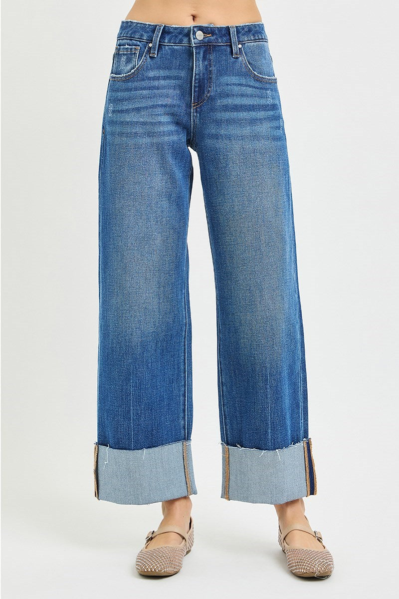 Medium Wash Raw Hem Straight Jeans