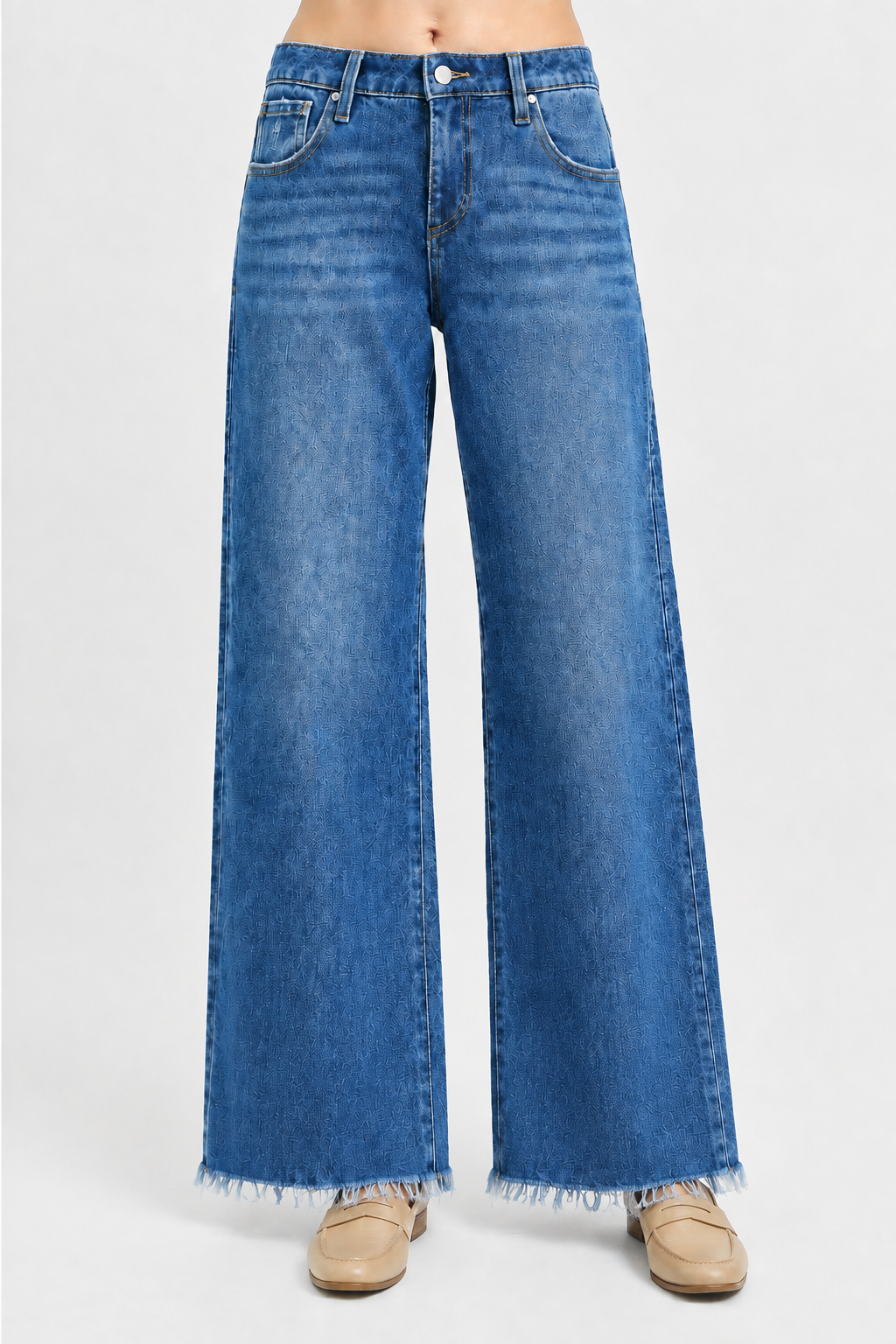 Medium Wash Raw Hem Straight Jeans