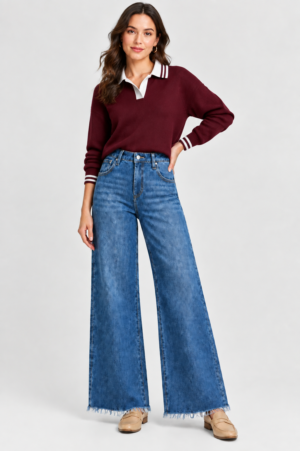 Medium Wash Raw Hem Straight Jeans