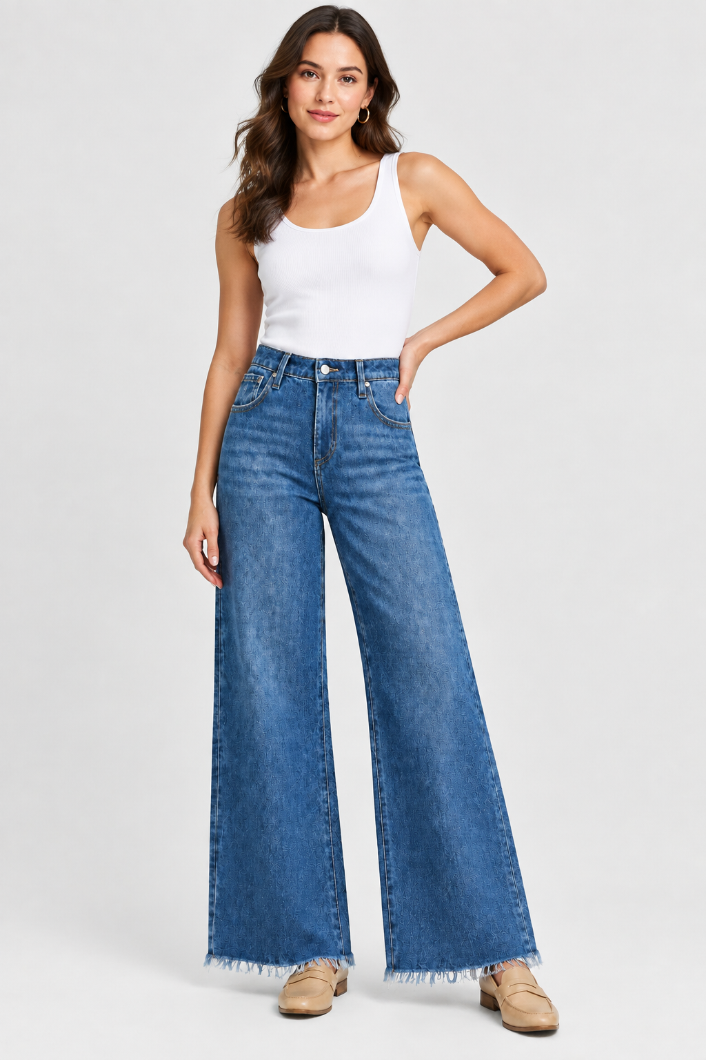 Medium Wash Raw Hem Straight Jeans