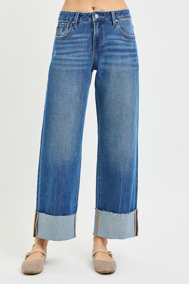 Medium Wash Raw Hem Straight Jeans