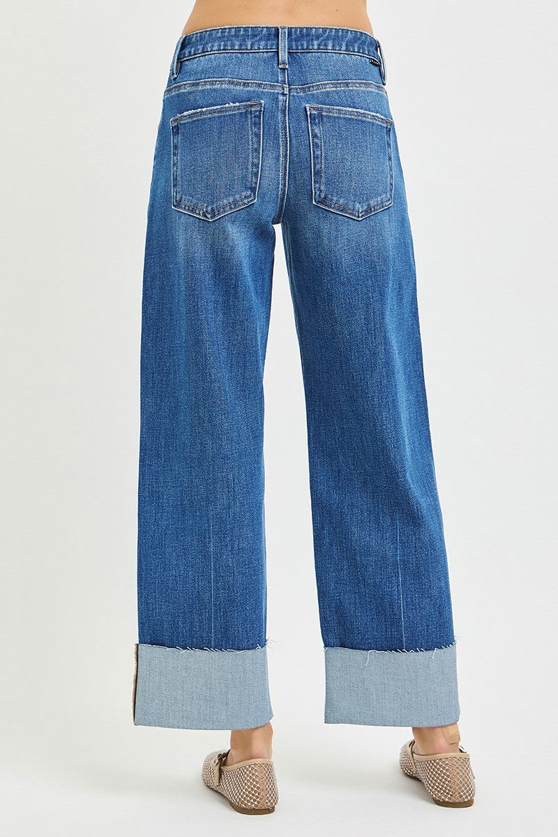 Medium Wash Raw Hem Straight Jeans