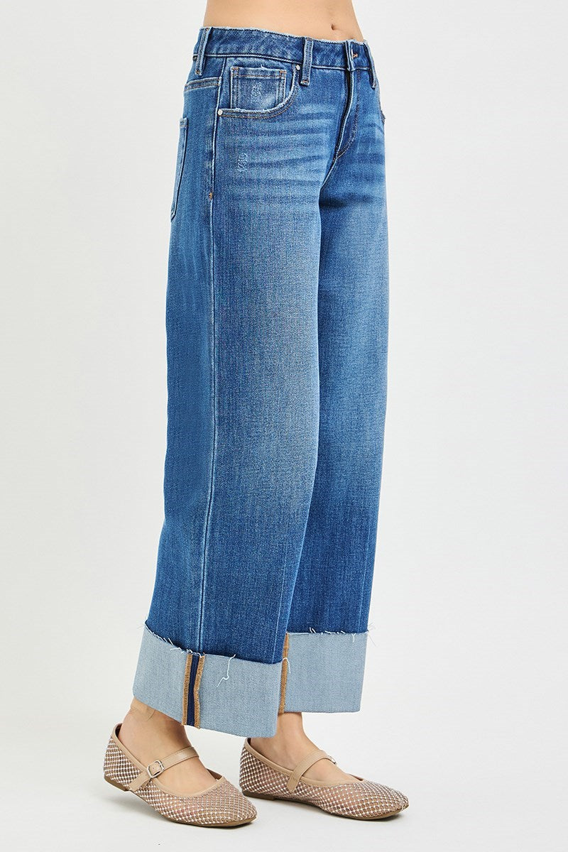 Medium Wash Raw Hem Straight Jeans