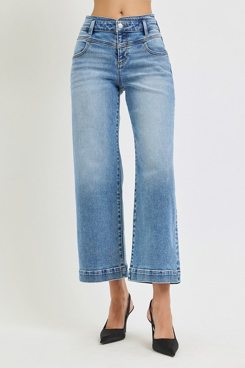 High Rise Wide Leg Waistband Jeans