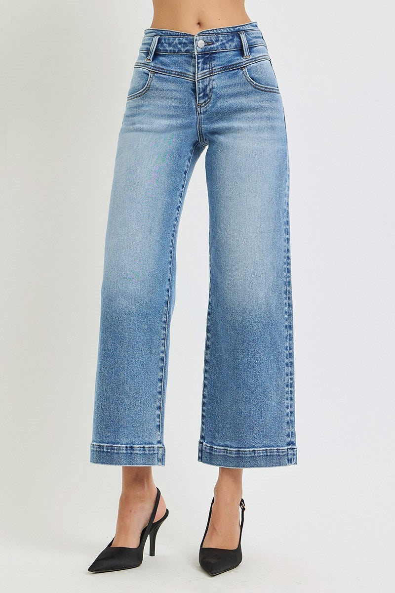 High Rise Wide Leg Waistband Jeans