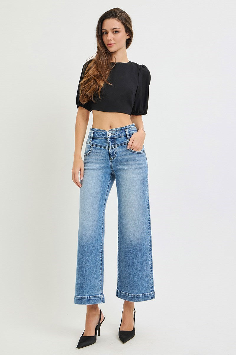 High Rise Wide Leg Waistband Jeans