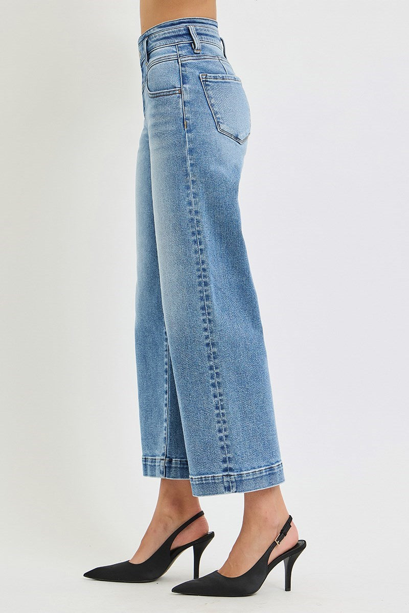 High Rise Wide Leg Waistband Jeans