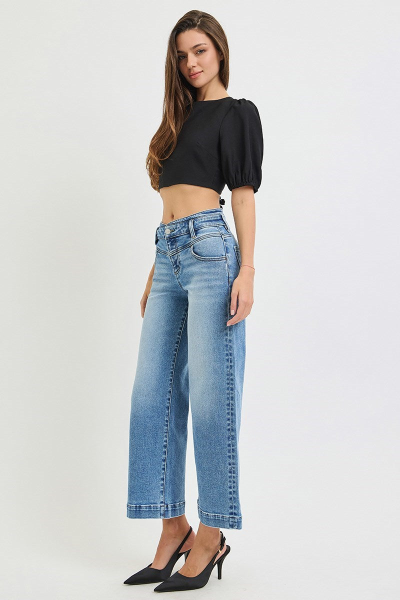 High Rise Wide Leg Waistband Jeans