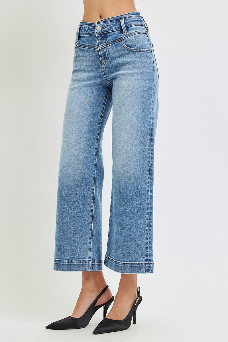 High Rise Wide Leg Waistband Jeans