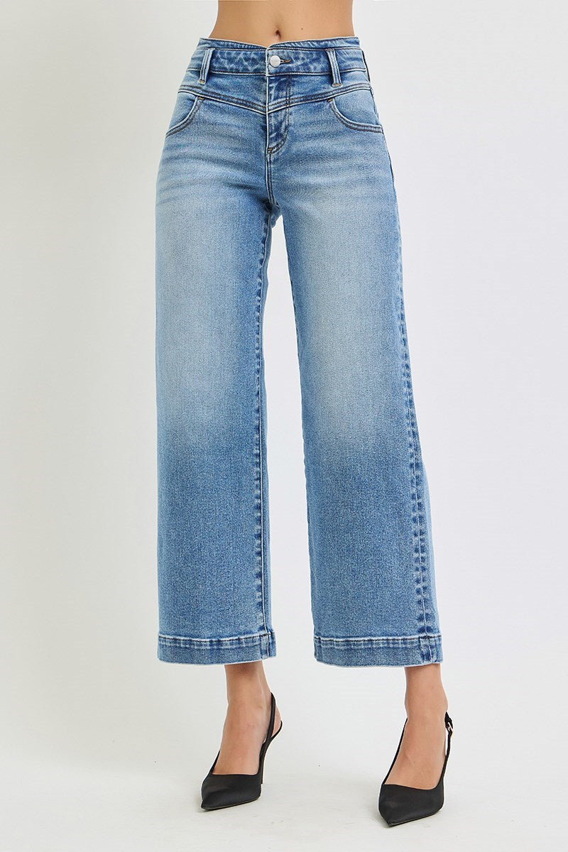 High Rise Wide Leg Waistband Jeans
