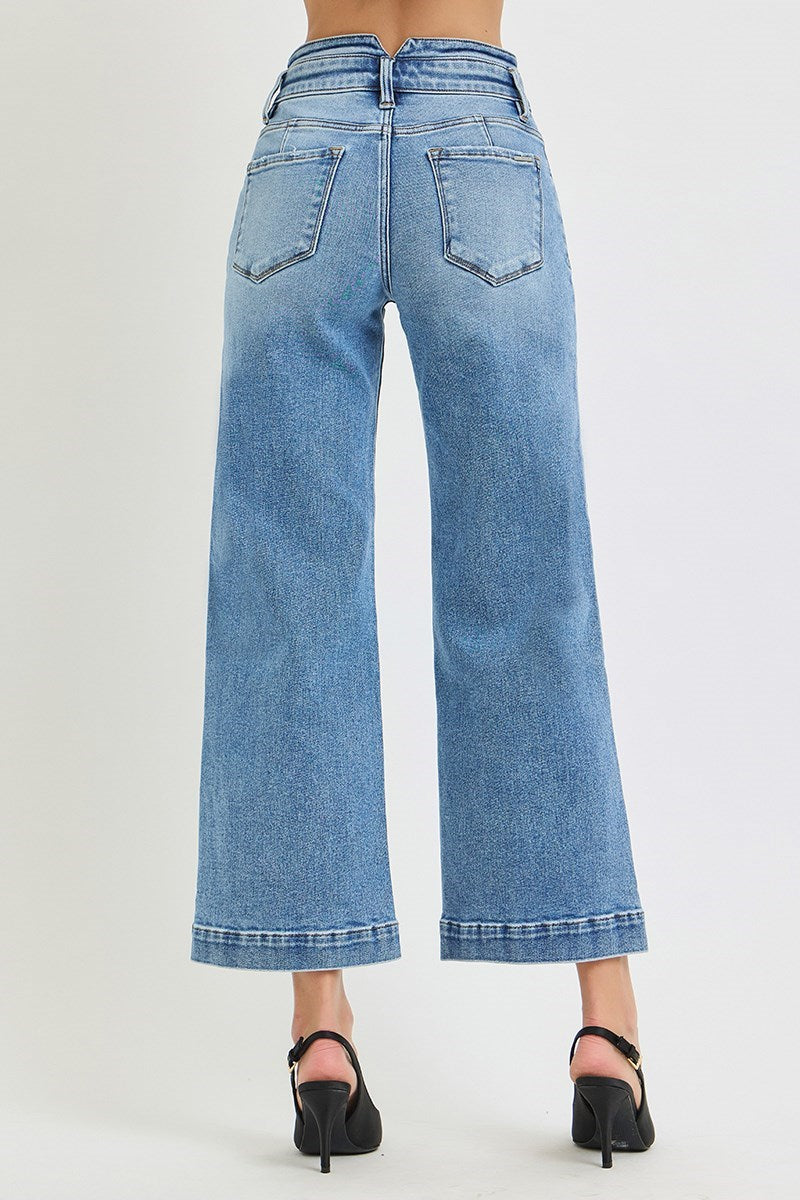 High Rise Wide Leg Waistband Jeans