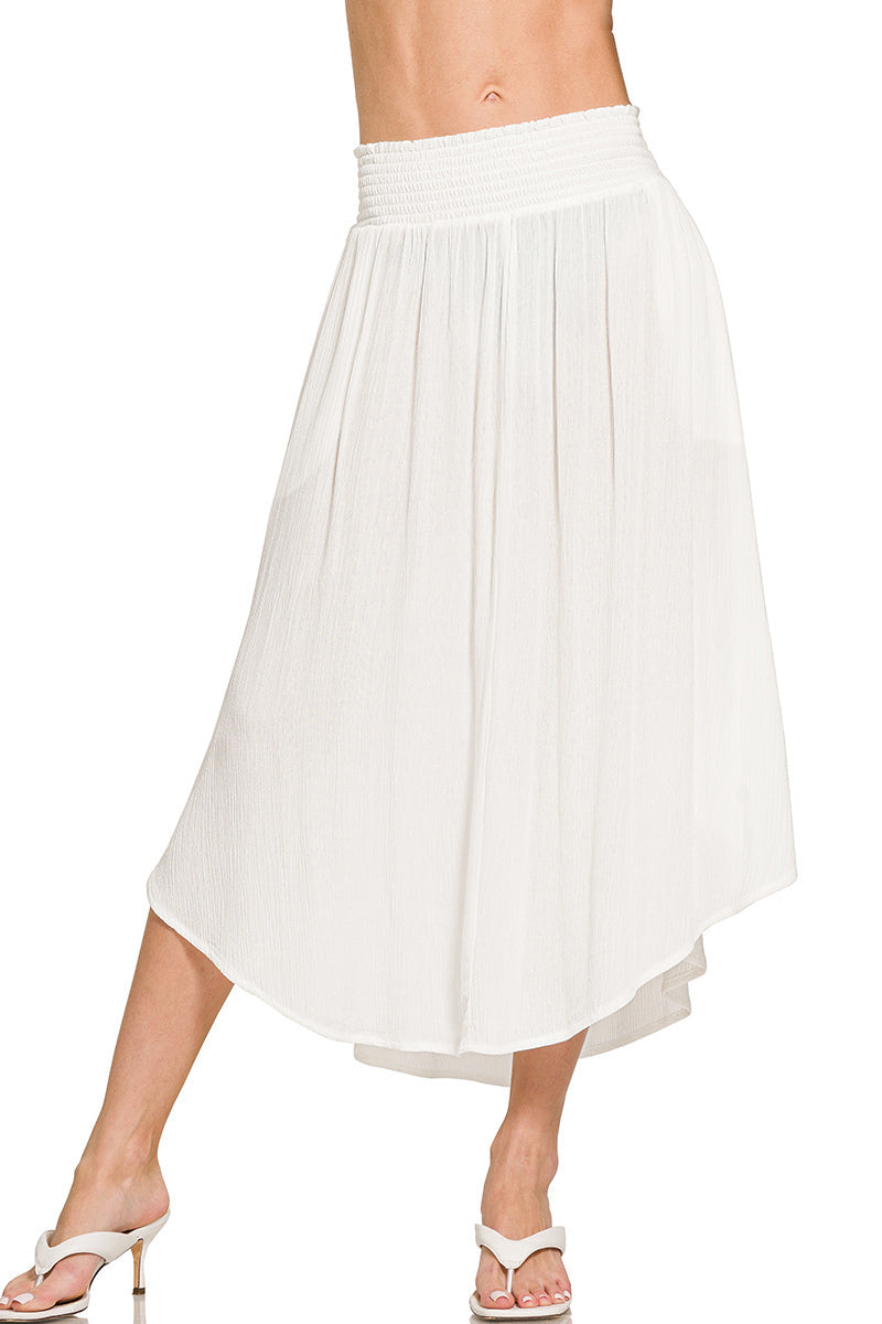 White Smocked Waist Maxi Skirt