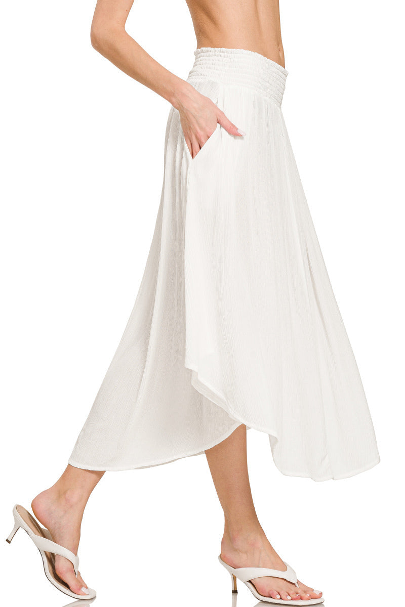 White Smocked Waist Maxi Skirt