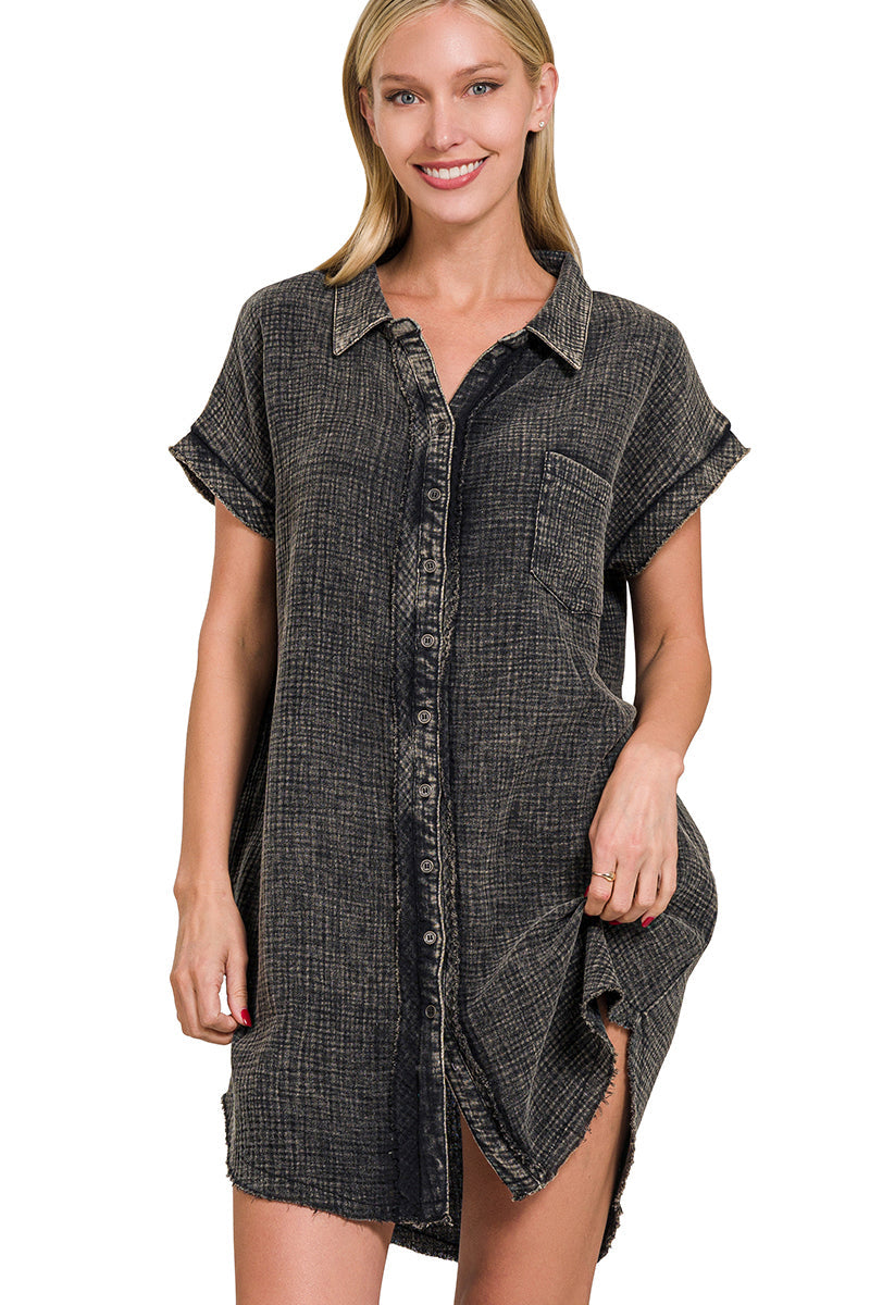 Muslin Button Up Shirt Dress