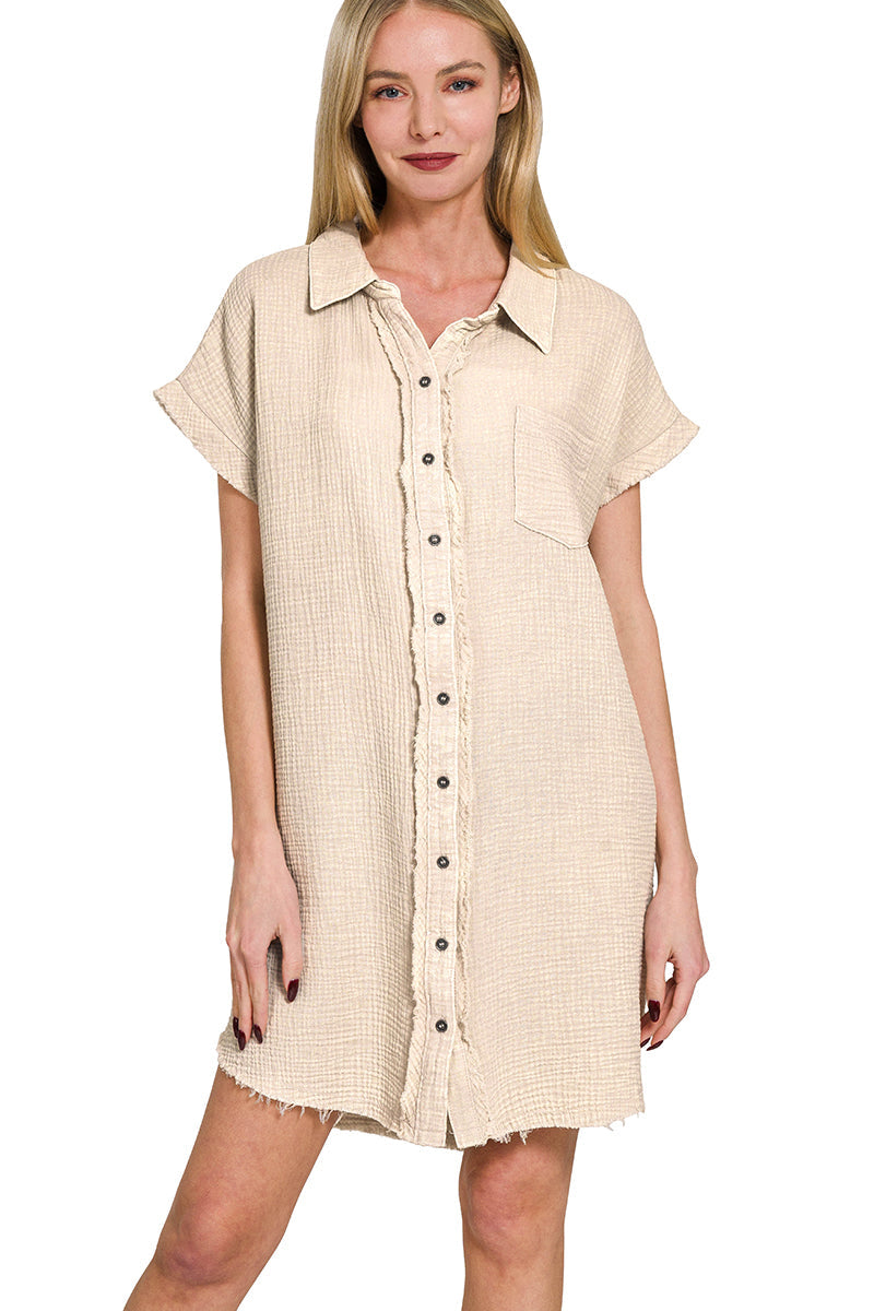 Muslin Button Up Shirt Dress