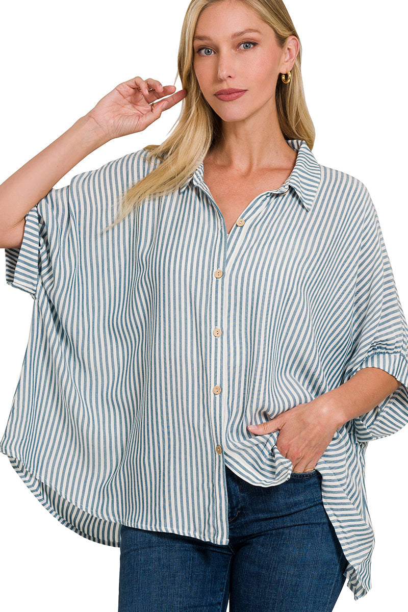 Oversized Stripe Wood Button Up