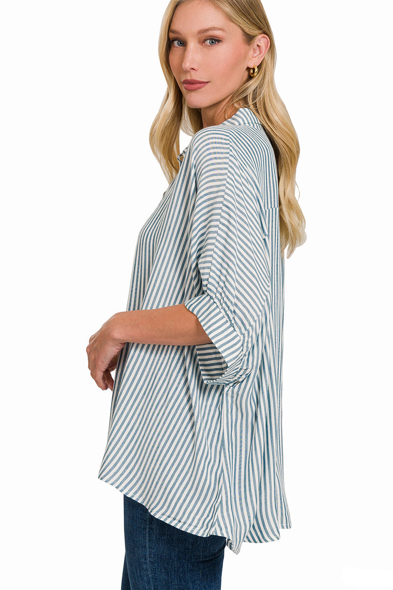 Oversized Stripe Wood Button Up