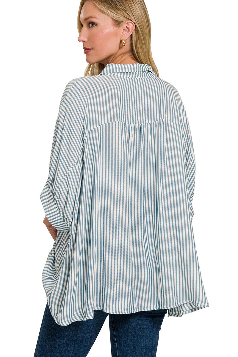 Oversized Stripe Wood Button Up