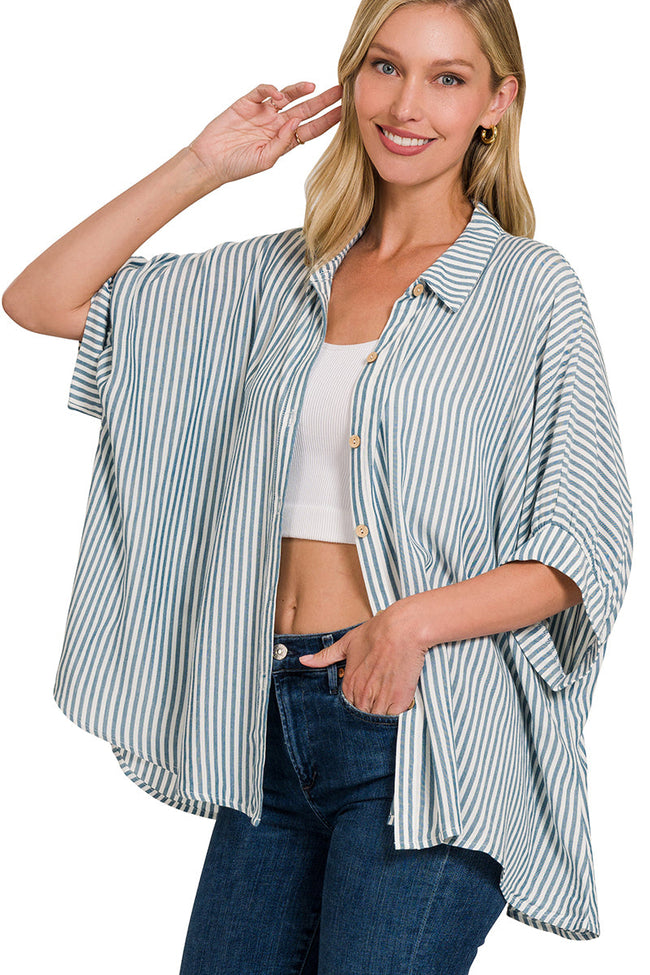 Oversized Stripe Wood Button Up