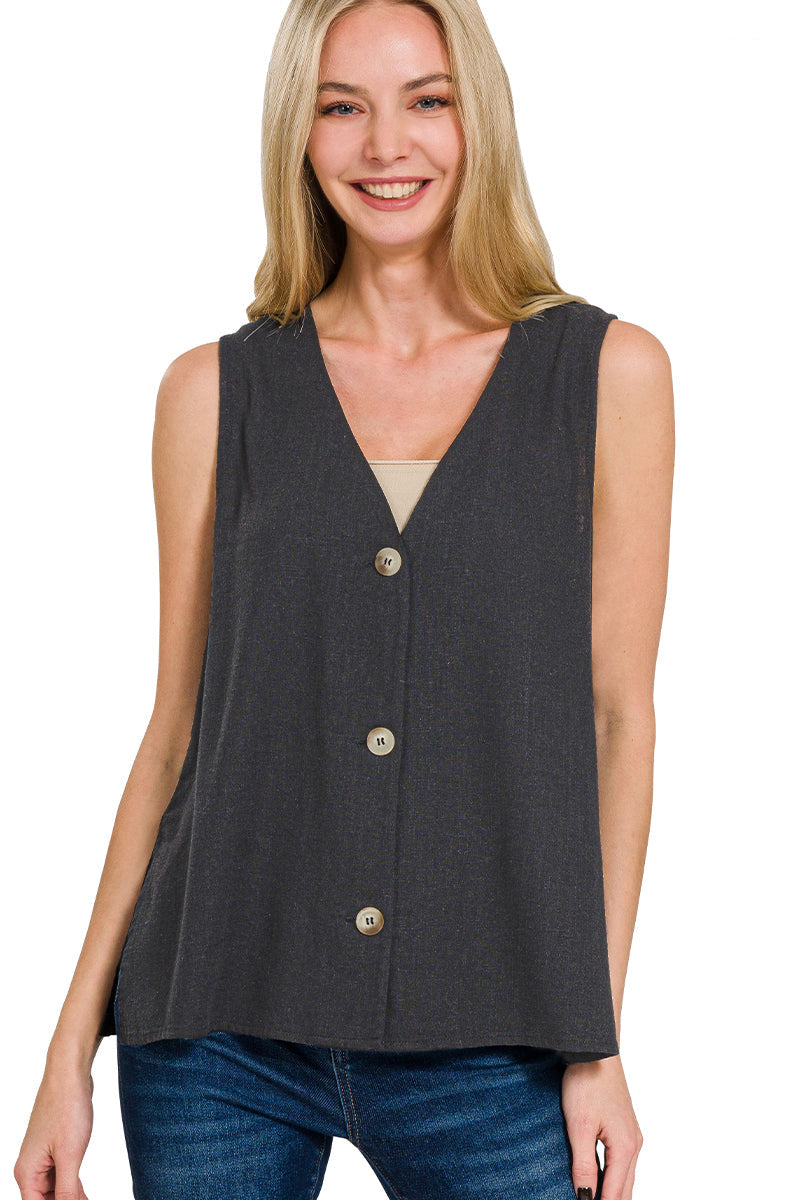 Linen Button Vest Top